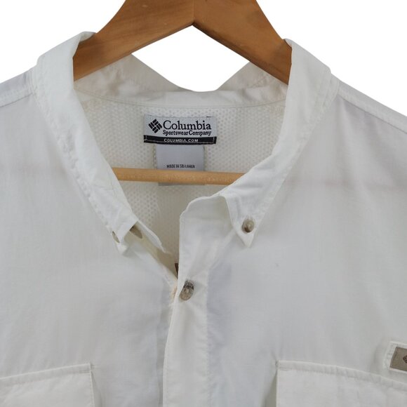 Columbia PFG White Long Sleeve Button Down Vented Fishing Shirt Size XXL Mens - Picture 2 of 10